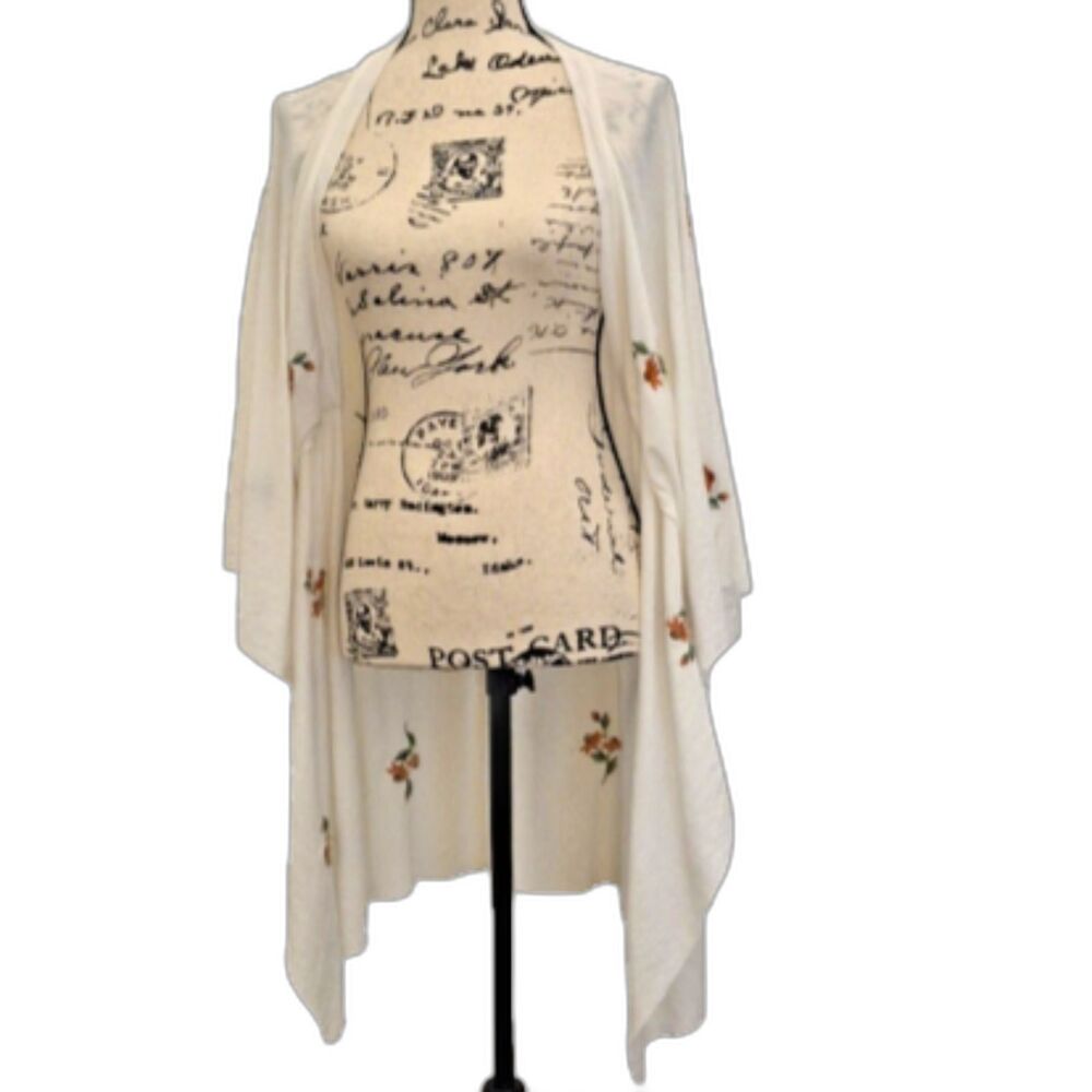 Anthropologie Current Air Kimono Cardigan M L Cream Floral Embroidery Shawl